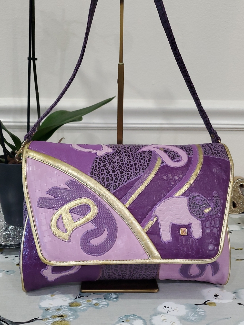 🇰🇷Vintage Nas Envelope Purple Patchwork Crossbody Bag🐘💛💜